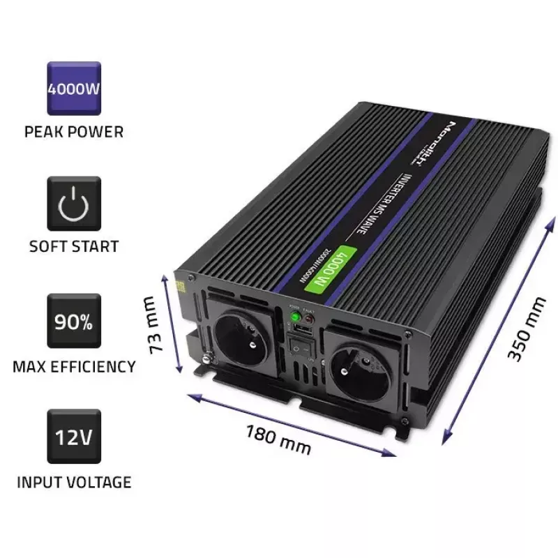 Przetwornica napięcia QOLTEC Monolith 4000 MS Wave 12V na 230V 2000/4000W z USB