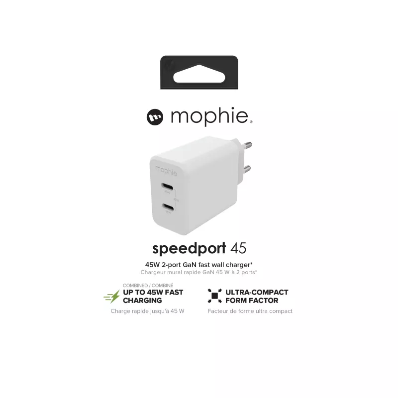 mophie Akcesoria Zasilacz ścienny-USB-C-PD-DUAL-45W-GAN-Biały-EU(2xUSBC)