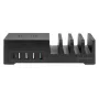 Stacja ładująca Manhattan z nakładką do ładowania bezprzewodowego (odłączaną), 1x bezprzewodowa, 1x USB-C i 4x porty USB-A, wyjście bezprzewodowe: 2A, wyjście USB-C: 3A, wyjścia USB-A: 1x 3A i 3x max. 2,4A, kabel 1m, czarna (kabel zasilający: wtyczka euro 2-pin do złącza C7 ósemkowego)