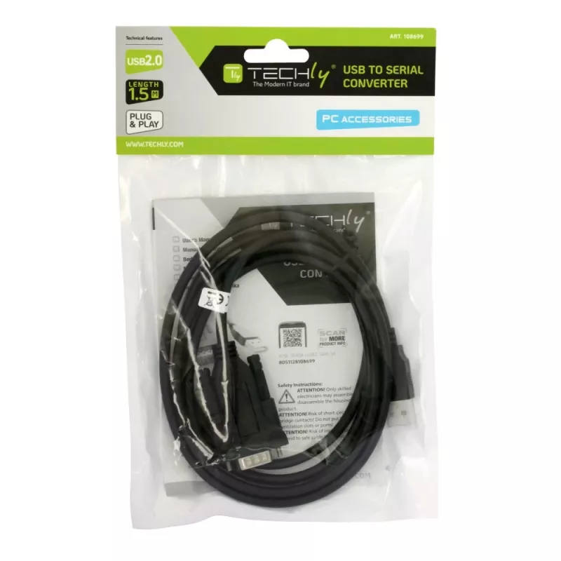 Kabel szeregowy Techly IDATA-USB2-SER-1 Czarny 1.5m USB Type-A DB-9