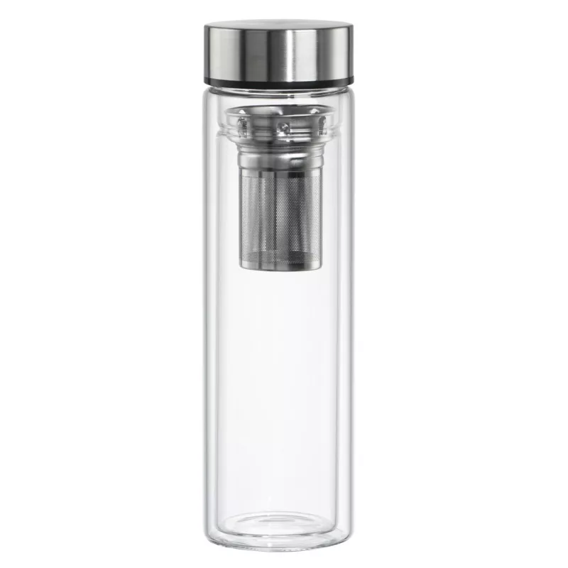 Butelka do picia Xavax 00181598 — 450 ml szkło borokrzemowe z silikonową osłonką, niebieska przezroczysta