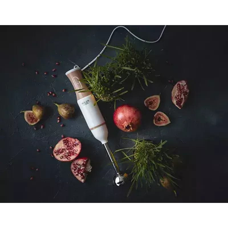 Blender ręczny Adler AD 4616 — ręczny blender zanurzeniowy, 500 W maks., 2 prędkości, ostrza ze stali nierdzewnej, biały