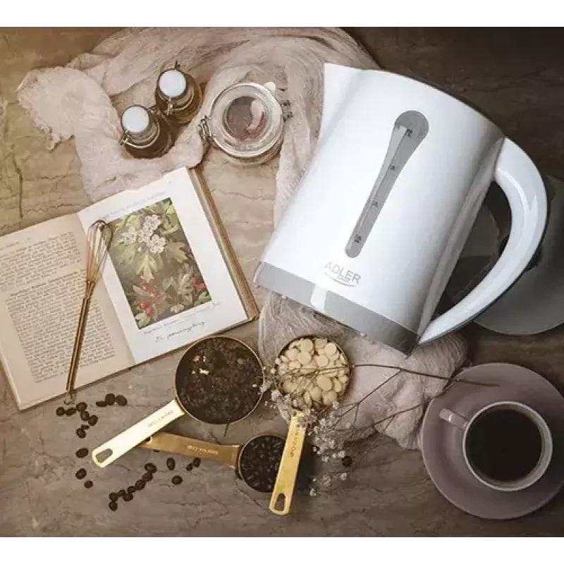 Czajnik elektryczny Adler AD 1244 — 2,5 L, 2200 W, biały, ukryty element grzewczy