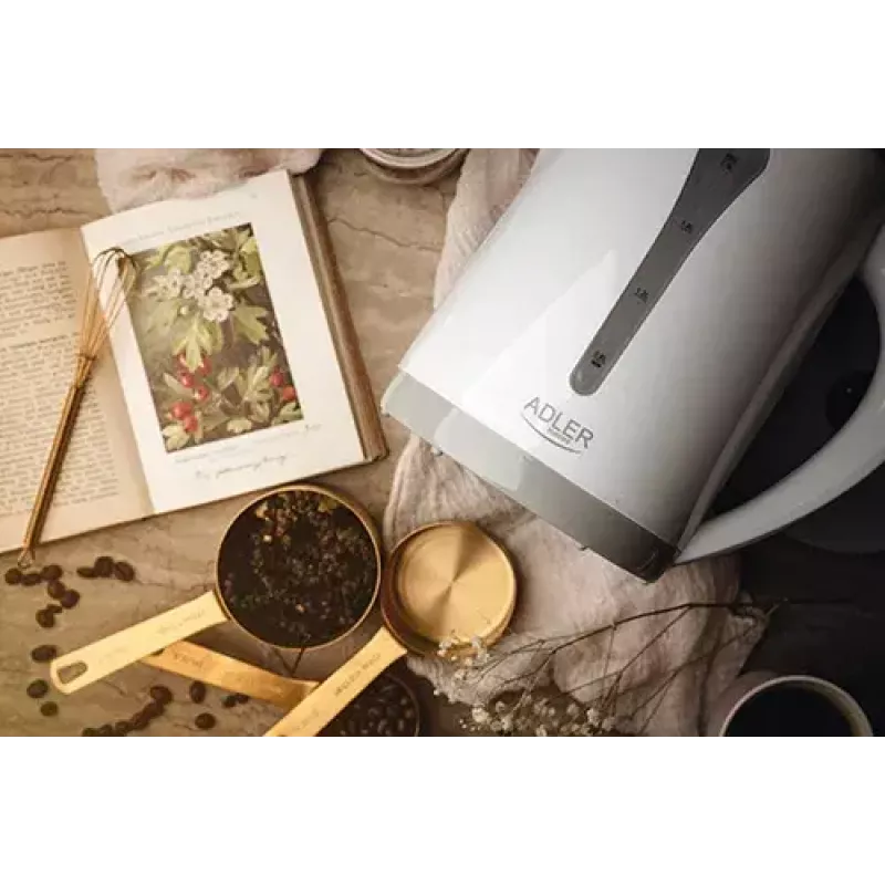 Czajnik elektryczny Adler AD 1244 — 2,5 L, 2200 W, biały, ukryty element grzewczy