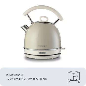 Czajnik Ariete 2877 Vintage, 1,7L, Bezprzewodowy, Beżowy, 1.7 L, 2000 W, Beżowy, Wskaźnik poziomu wody, Bezprzewodowy, Filtr