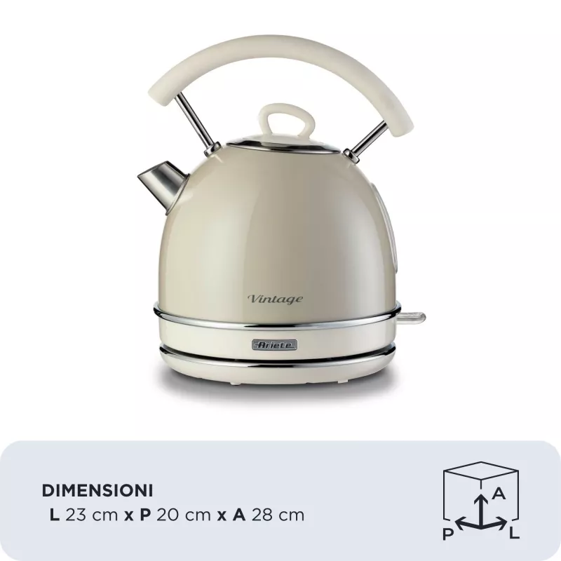 Czajnik Ariete 2877 Vintage, 1,7L, Bezprzewodowy, Beżowy, 1.7 L, 2000 W, Beżowy, Wskaźnik poziomu wody, Bezprzewodowy, Filtr