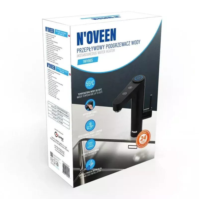 Przepływowy podgrzewacz wody NOVEEN IWH965 INOX Czarny 5,5 kW 220 V, stal nierdzewna, sterowanie dotykowe, 2,5 l/min
