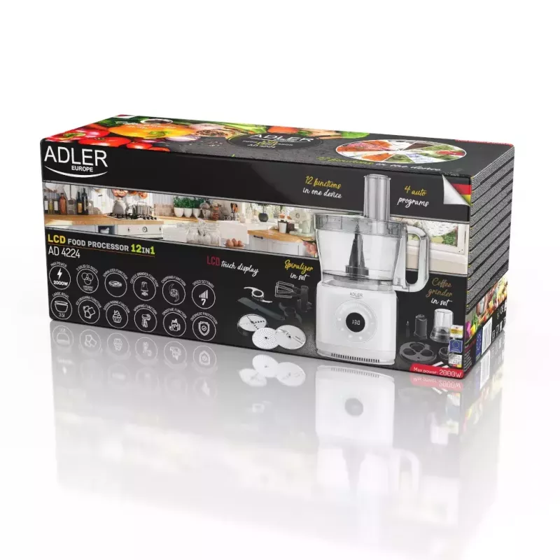 Adler AD 4224 robot kuchenny, 1000 W, miska 2 l, 7 prędkości, biały