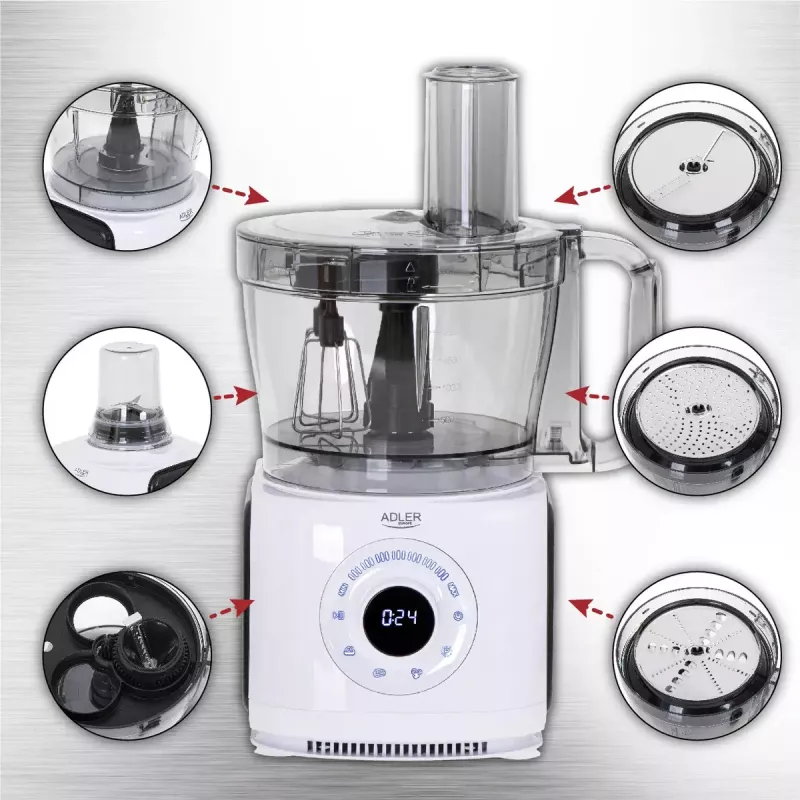 Adler AD 4224 robot kuchenny, 1000 W, miska 2 l, 7 prędkości, biały