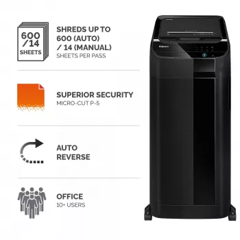 Niszczarka Fellowes AutoMax 600M Mikrocięcie 60 dB 23 cm Czarna