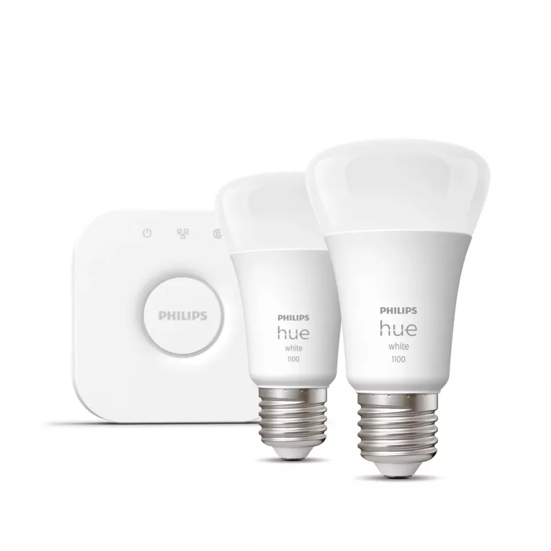Philips Hue biały Zestaw startowy: 2 inteligentne żarówki E27 (1100), Zestaw inteligentnego oświetlenia, Bluetooth/Zigbee, Biały, LED, E27, A60