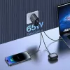 Szybka ładowarka Baseus Cube Pro 65W — 3 porty (2×USB-C, 1×USB-A), 110–240V, AC do użytku wewnętrznego, uniwersalna kompatybilność, czarna, 0,154 kg