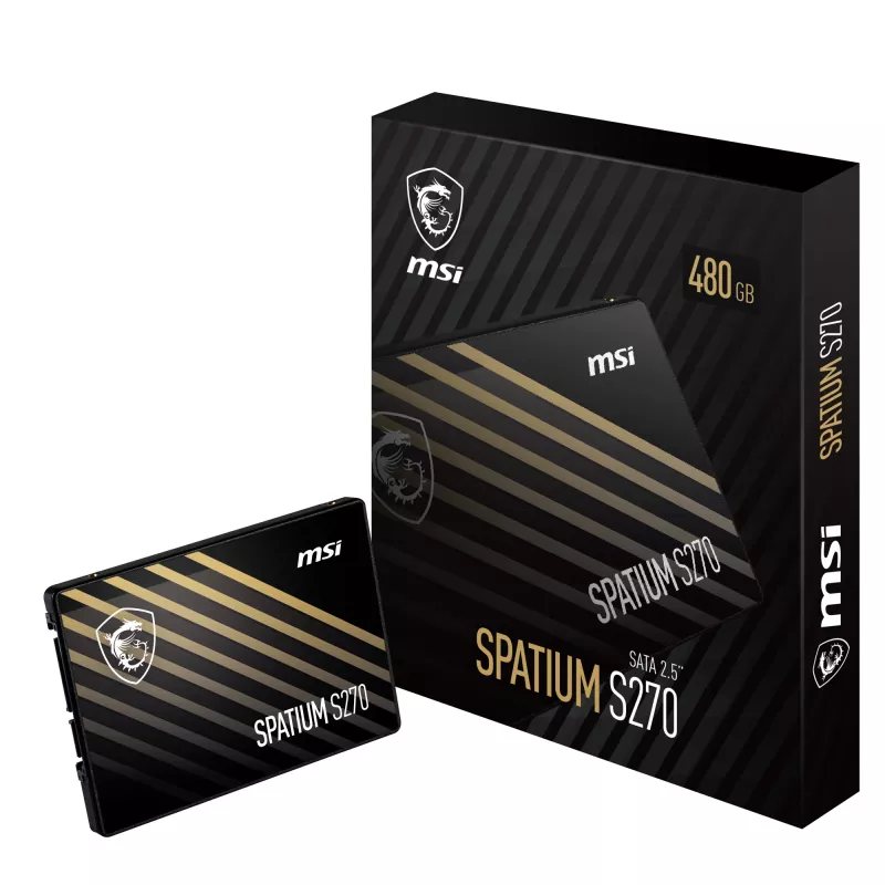 2.5 cala SATA III SSD MSI SPATIUM S270 480 GB — 3D NAND, zapis 450 MB/s, MTBF 2 mln h