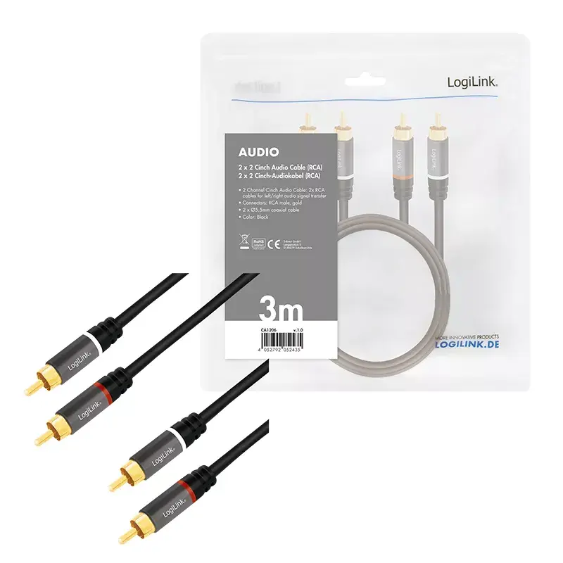 Kabel Audio LogiLink CA1206 3m 2xRCA Czarny
