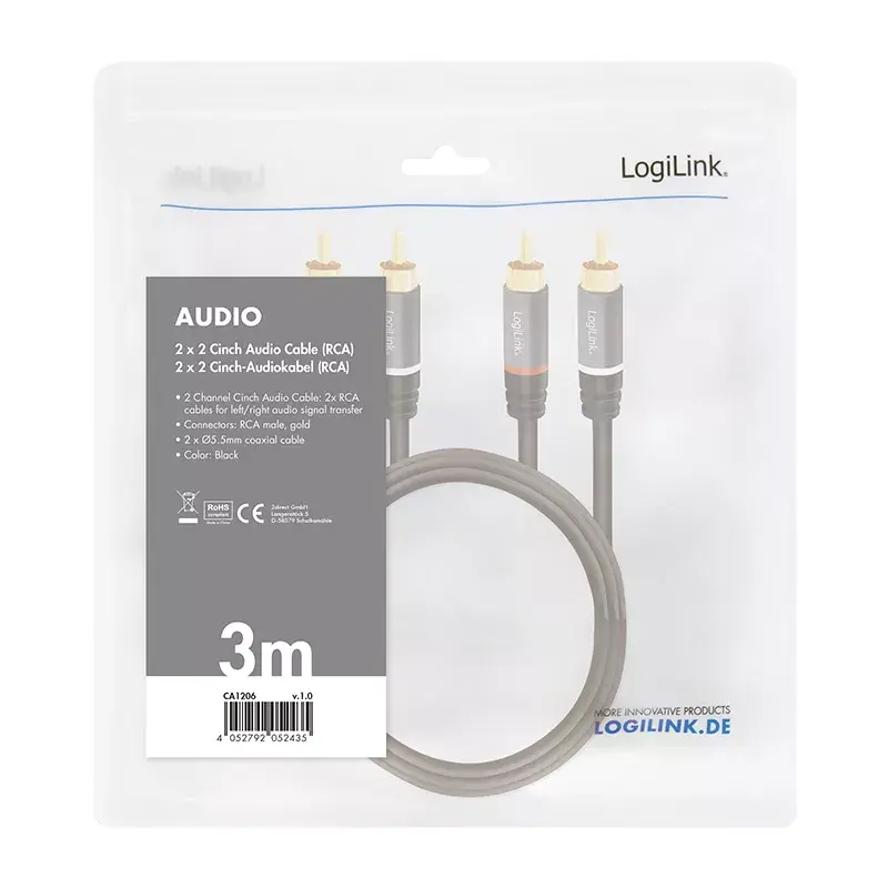 Kabel Audio LogiLink CA1206 3m 2xRCA Czarny