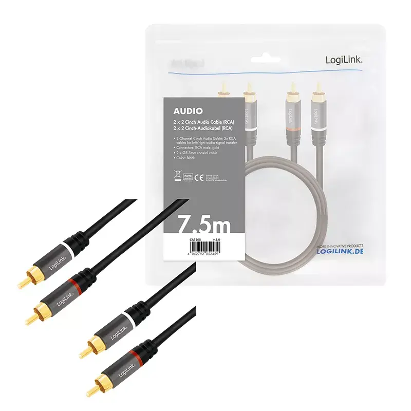 Kabel audio LogiLink CA1208 7,5 m 2 x RCA czarny