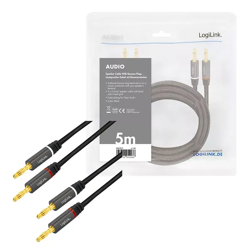 Kabel audio LogiLink CA1211 5m 2x Banan Czarny