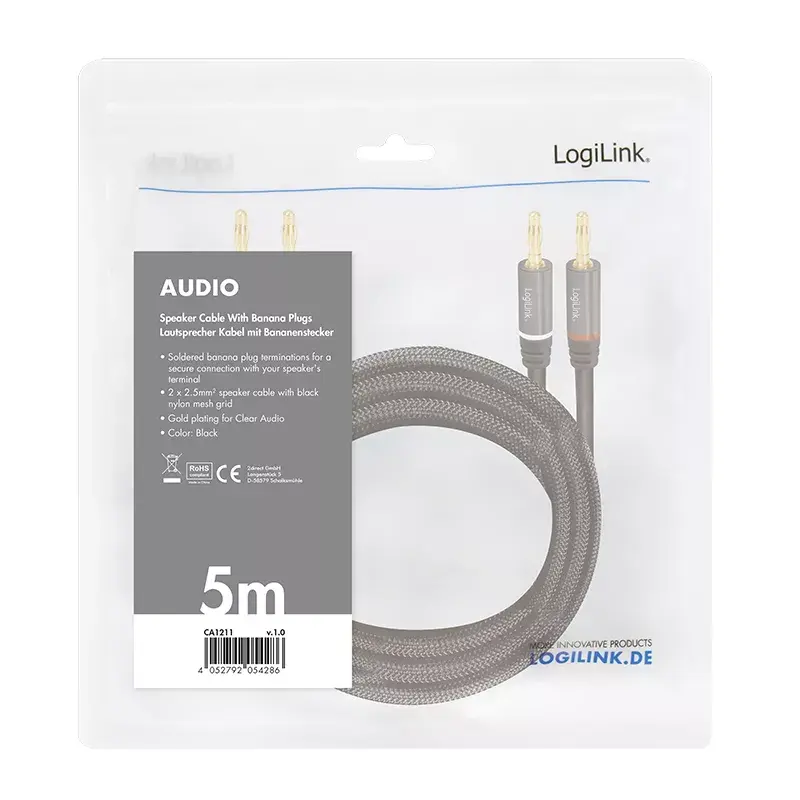 Kabel audio LogiLink CA1211 5m 2x Banan Czarny