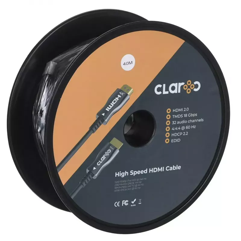 Światłowodowy kabel HDMI claroc FEN-HDMI-20-40M, aktywny kabel optyczny (AOC) HDMI 2.0, 4K, 40 m