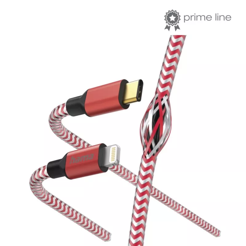 Hama Reflective kabel 1.5m czerwony Lightning to USB C 3A