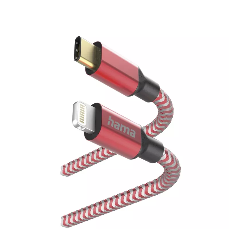 Hama Reflective kabel 1.5m czerwony Lightning to USB C 3A