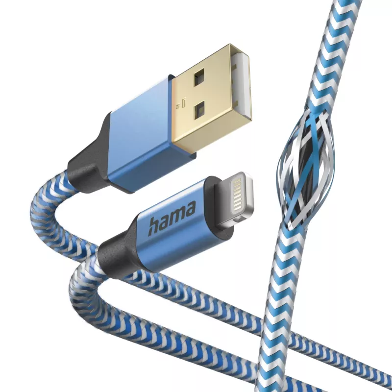 Kabel Hama Reflective 1,5 m niebieski Lightning na USB A 2,4 A