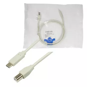 Kabel USB LogiLink CU0160 USB 2.0 1m USB C USB B Biały