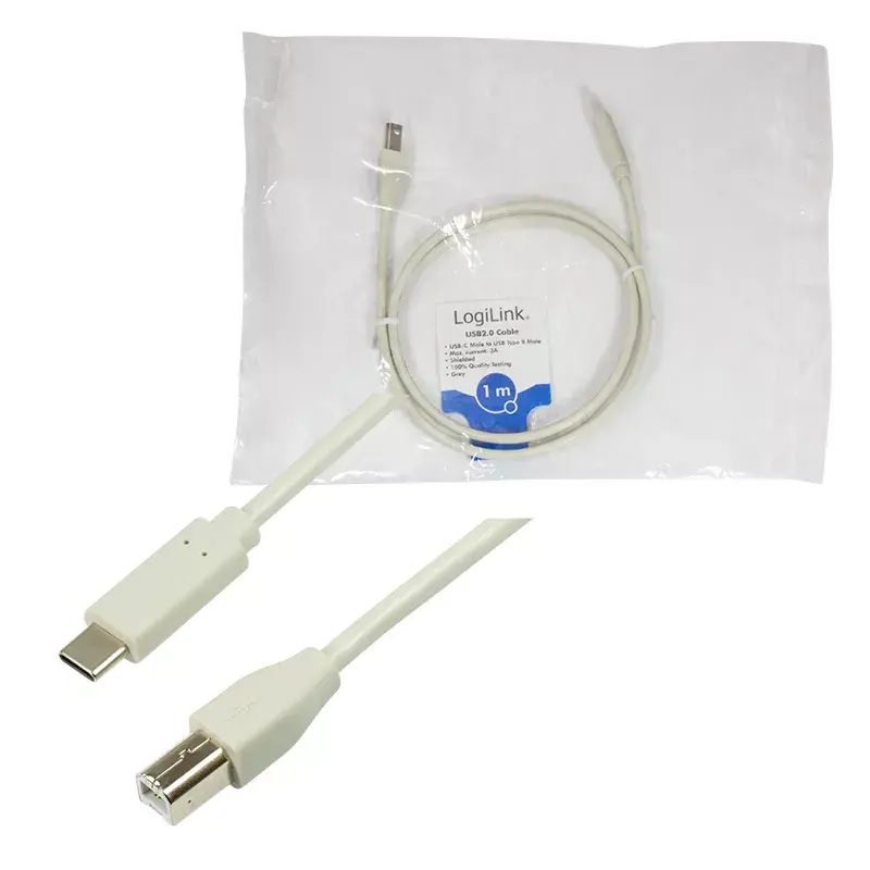Kabel USB LogiLink CU0160 USB 2.0 1m USB C USB B Biały