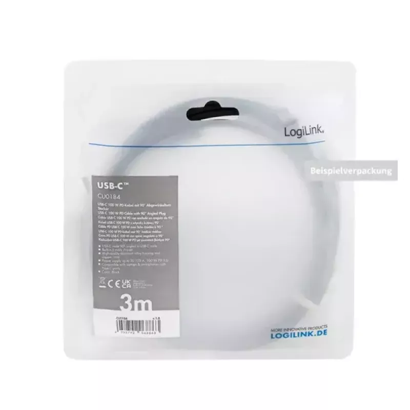 Kabel USB LogiLink CU0183 2m USB C Czarny Srebrny USB 2.0