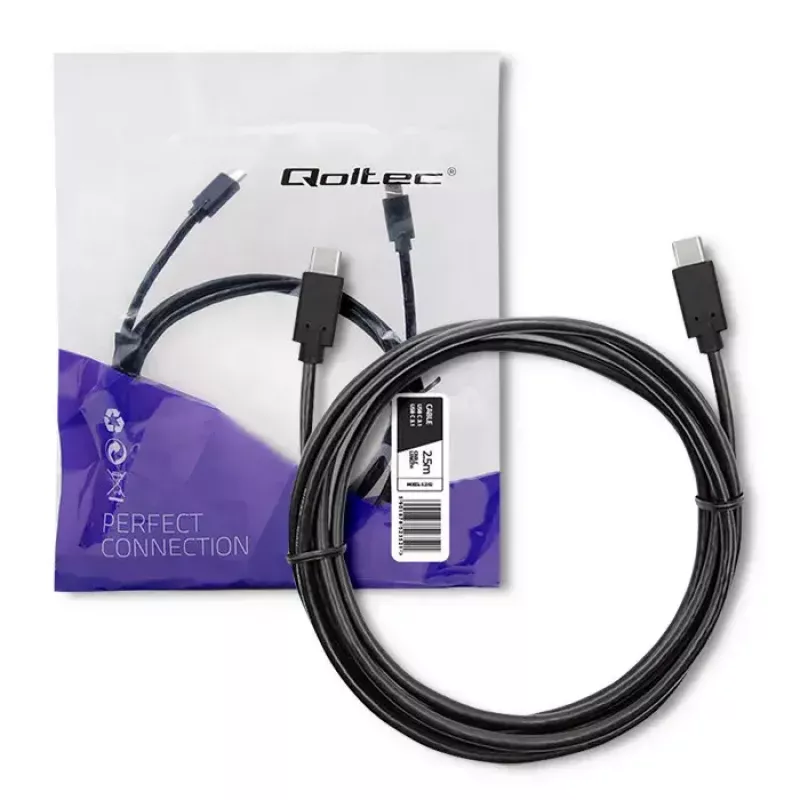 Kabel USB Qoltec 52352 2.5m USB 3.2 Gen 1 USB C Czarny