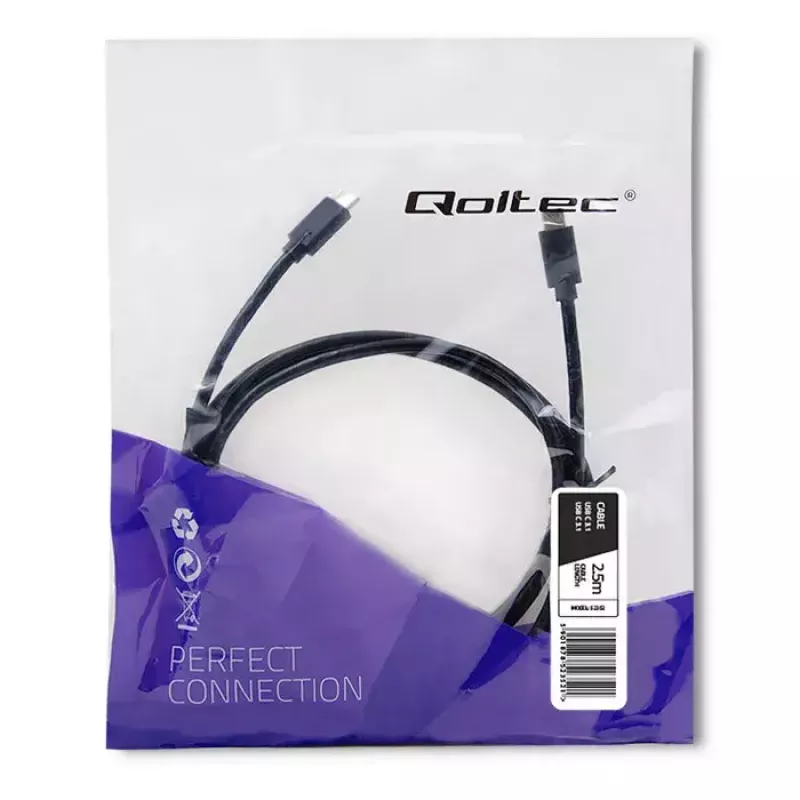 Kabel USB Qoltec 52352 2.5m USB 3.2 Gen 1 USB C Czarny