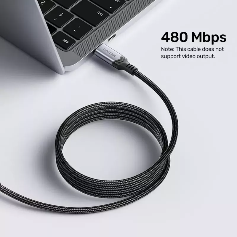Kabel USB-C na USB-C Unitek C14110GY-2M USB 3.2 Gen 1, 2 m, 5 A, 240 W, czarny