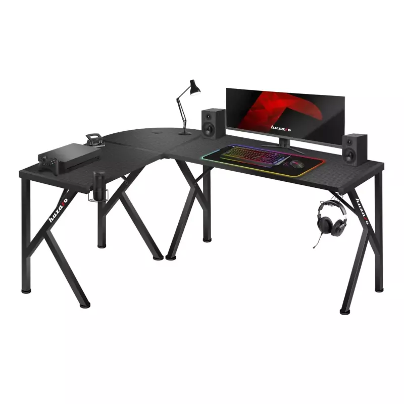 Narożne biurko gamingowe Huzaro Hero 6.3 Czarny blat w kształcie L z włókna węglowego 1540×1170×740 mm
