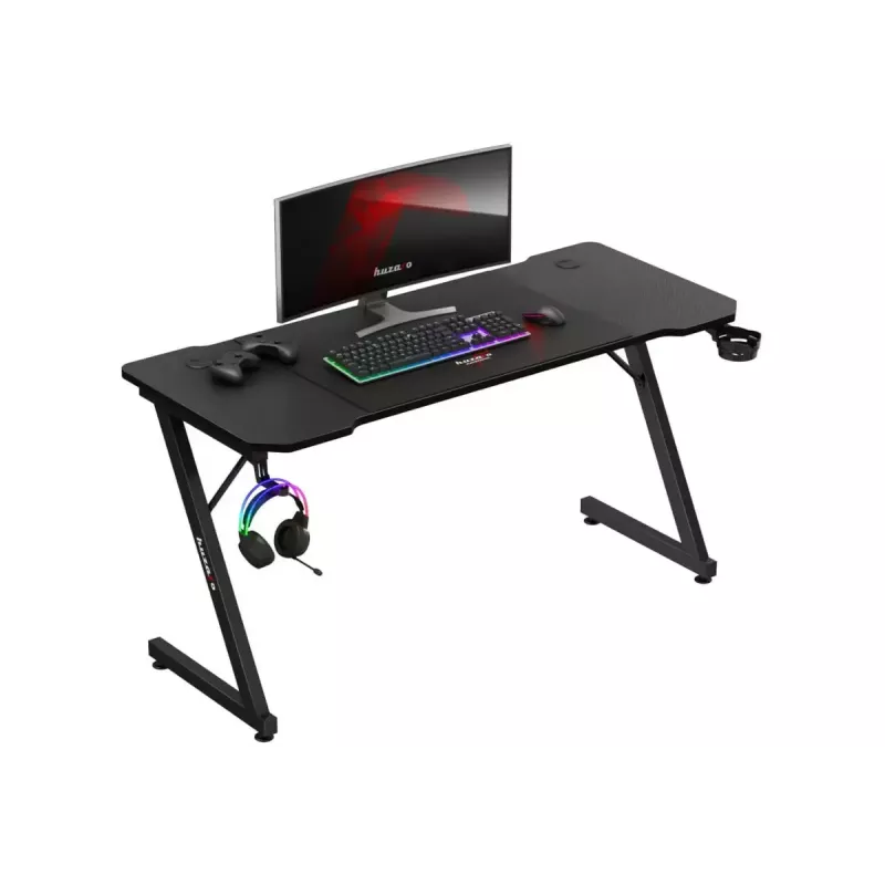 Ergonomiczne biurko gamingowe huzaro Hero 3.3 Czarny — prosty prostokątny blat 1400x600 mm, wysokość 740 mm, blat 15 mm