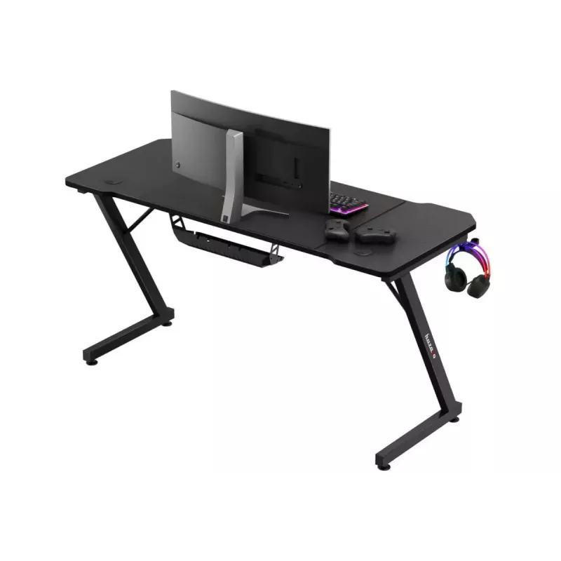 Ergonomiczne biurko gamingowe huzaro Hero 3.3 Czarny — prosty prostokątny blat 1400x600 mm, wysokość 740 mm, blat 15 mm