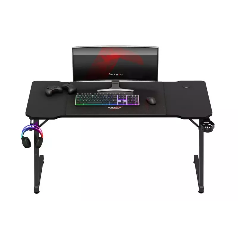 Ergonomiczne biurko gamingowe huzaro Hero 3.3 Czarny — prosty prostokątny blat 1400x600 mm, wysokość 740 mm, blat 15 mm
