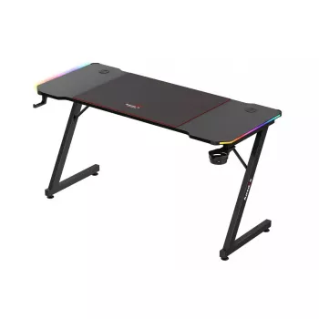 Biurko gamingowe huzaro Hero 3.3 RGB — czarny prosty blat 1400x600 mm, oświetlenie LED, uchwyt na kubek, haczyk na słuchawki