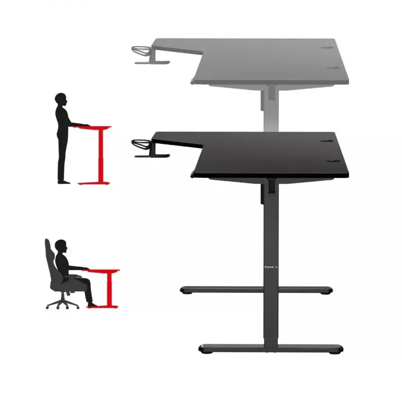 Biurko gamingowe huzaro Hero 9.1 Czarny — blat MDF w kształcie litery L, ładowanie USB-C, sterowanie LED, regulowana wysokość 72–118 cm