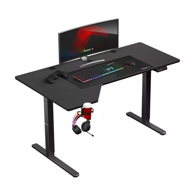 Biurko gamingowe huzaro Hero 9.1 Czarny — blat MDF w kształcie litery L, ładowanie USB-C, sterowanie LED, regulowana wysokość 72–118 cm