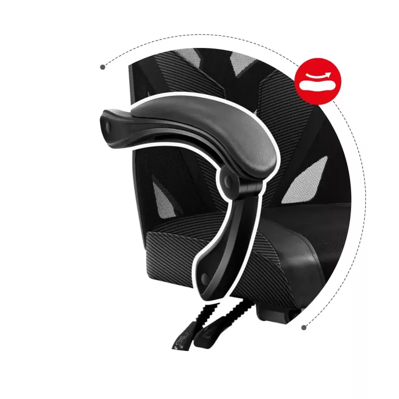 Fotel gamingowy Huzaro Combat 5.0 Mesh seat Czarny — siedzisko mesh, oddychające oparcie, pochylenie 90–140°, maks. obciążenie 140 kg, podłokietniki, podnóżek
