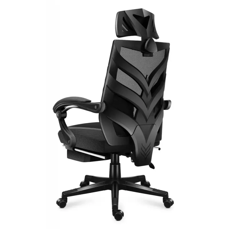 Fotel gamingowy Huzaro Combat 5.0 Mesh seat Czarny — siedzisko mesh, oddychające oparcie, pochylenie 90–140°, maks. obciążenie 140 kg, podłokietniki, podnóżek
