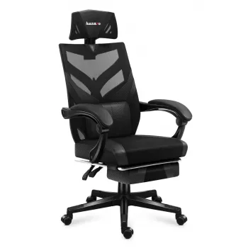 Fotel gamingowy Huzaro Combat 5.0 Mesh seat Czarny — siedzisko mesh, oddychające oparcie, pochylenie 90–140°, maks. obciążenie 140 kg, podłokietniki, podnóżek