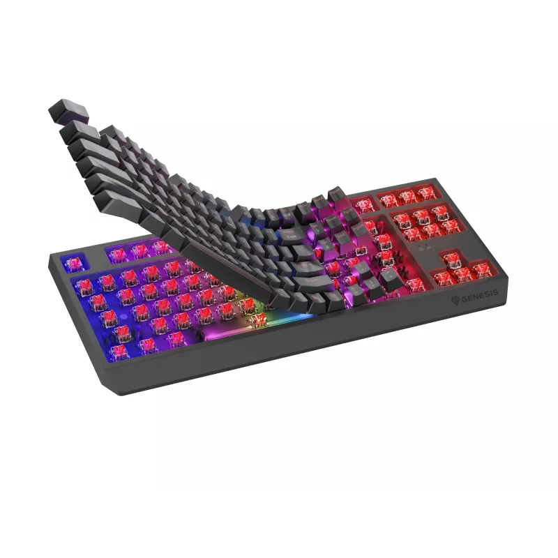 Mechaniczna klawiatura gamingowa bez bloku numerycznego GENESIS Thor 230 TKL — USB, RF Wireless, Bluetooth, 87-klawiszowa QWERTY, Szary