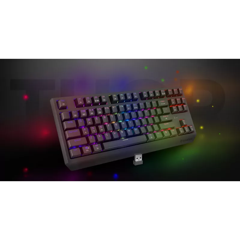 Mechaniczna klawiatura gamingowa bez bloku numerycznego GENESIS Thor 230 TKL — USB, RF Wireless, Bluetooth, 87-klawiszowa QWERTY, Szary