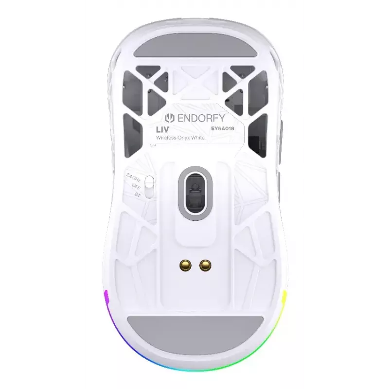 Bezprzewodowa mysz gamingowa ENDORFY LIV Onyx biały — Bluetooth/2,4 GHz, 12000 DPI, symetryczna, podświetlenie aRGB, 6 przycisków, kabel USB-A/USB-C