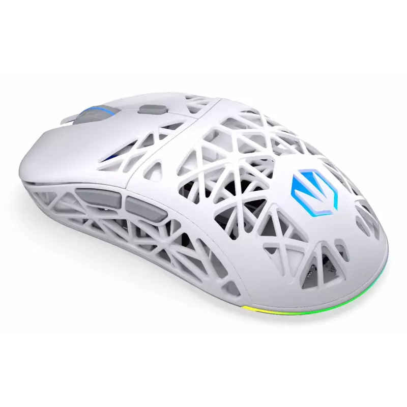Bezprzewodowa mysz gamingowa ENDORFY LIV Onyx biały — Bluetooth/2,4 GHz, 12000 DPI, symetryczna, podświetlenie aRGB, 6 przycisków, kabel USB-A/USB-C