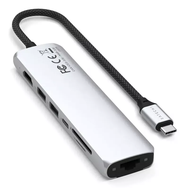 Koncentrator USB Type-C Satechi ST-P7SS z HDMI, USB 3.2 Gen 2, Gigabit Ethernet — 10000 Mbit/s, 4K@60Hz, Srebrny
