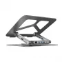 Stojak na laptopa Unitek D1109A — aluminiowy regulowany stojak z hubem USB-C, HDMI, Gigabit Ethernet (pasuje do 14–17 cali)