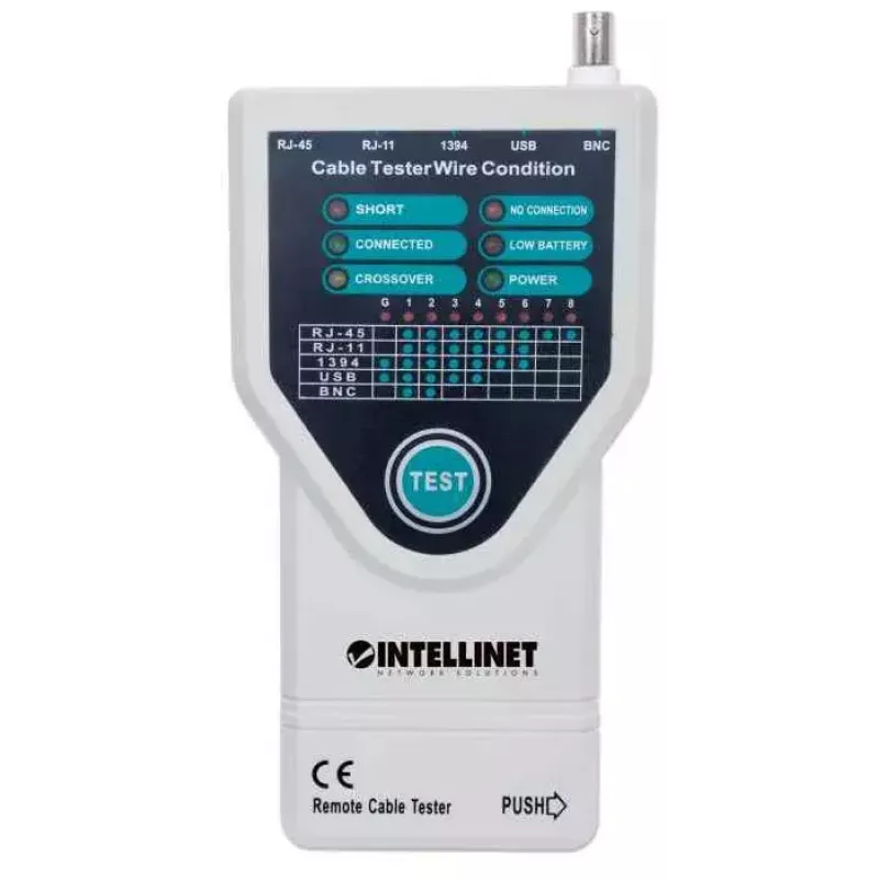 Intellinet 5-w-1 tester kabli, testuje 5 powszechnie używanych kabli sieciowych RJ45 i komputerowych