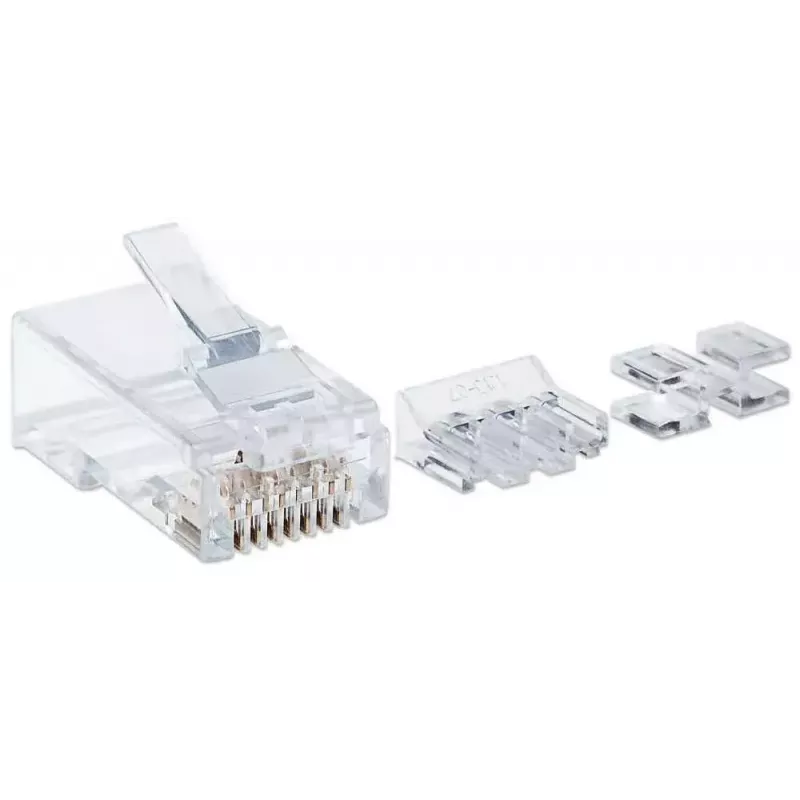 Modularne wtyki RJ45 Intellinet Pro Line, Cat6A, UTP, 3-zębne, do przewodu stałego, styki pozłacane 50 µ, opakowanie 80 szt.